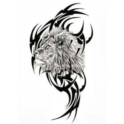 A lion upfront and tribal designs in the back Fake Temporary Water Transfer Tattoo Stickers NO.10628